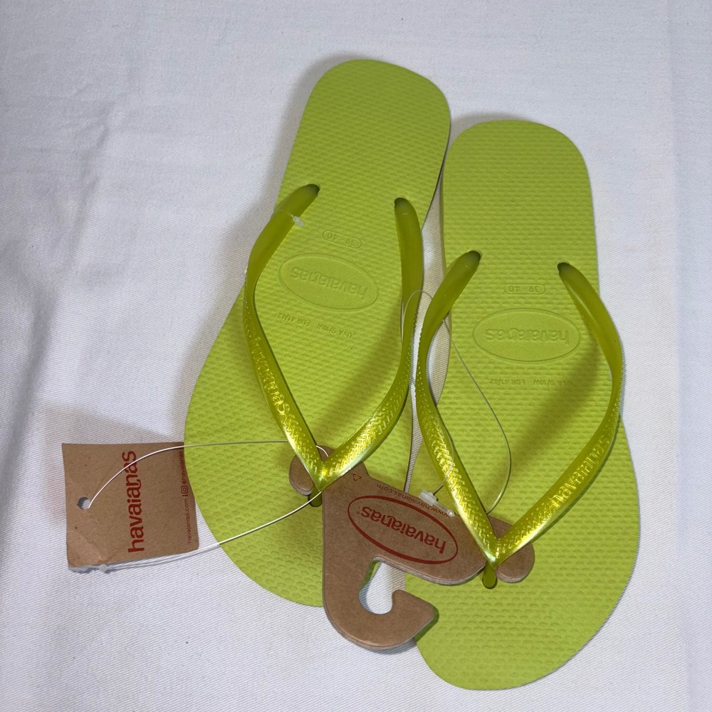 Havaianas Slim Flip Flop 9 10 Wild Lime NEW Metallic Strap Sandal beac cruise